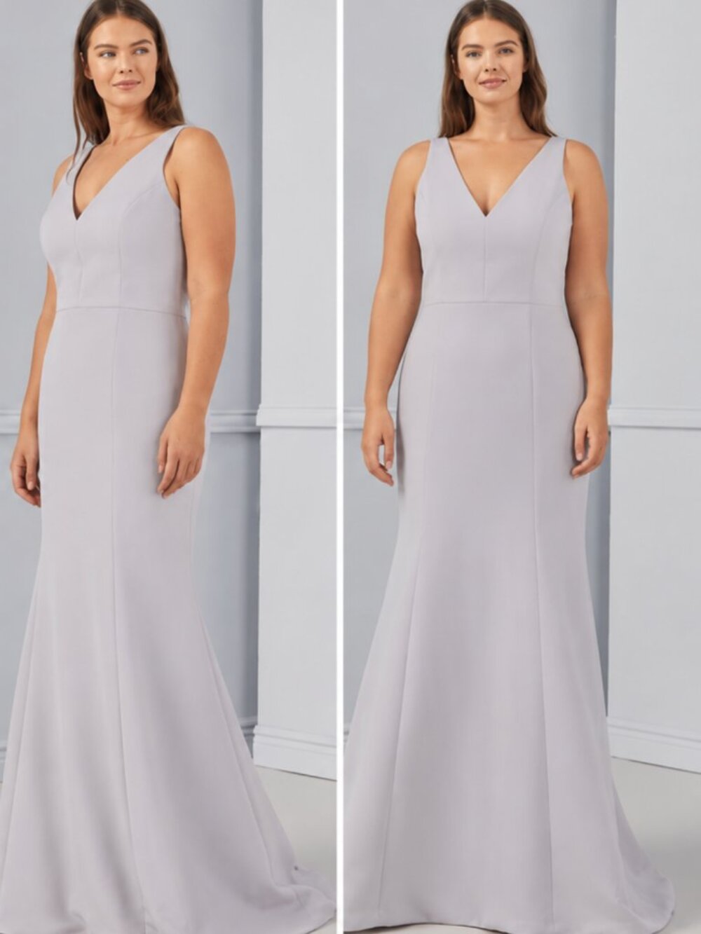 NWT Amsale Mackayla Bridesmaid Gown Platinum Faille V-Neck Formal Sz 14